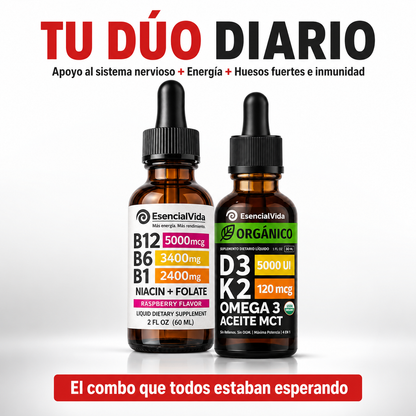 Combo Fórmula B + Vitamina D3 K2 | Energía, Nervios, Huesos e Inmunidad