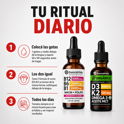 Combo Fórmula B + Vitamina D3 K2 | Energía, Nervios, Huesos e Inmunidad
