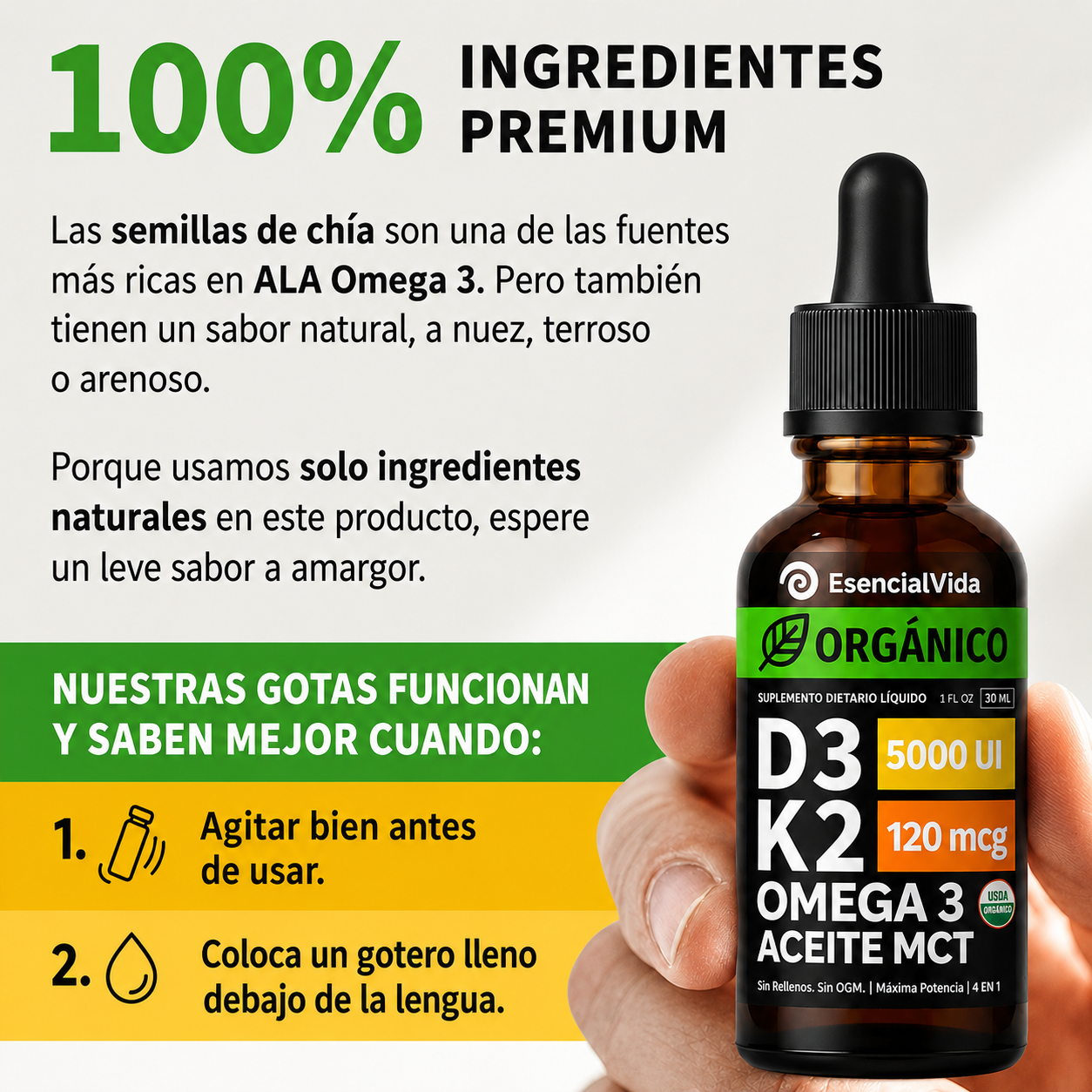 D3 + K2 Gotas — Refuerza Huesos e Inmunidad · Esencial Vida