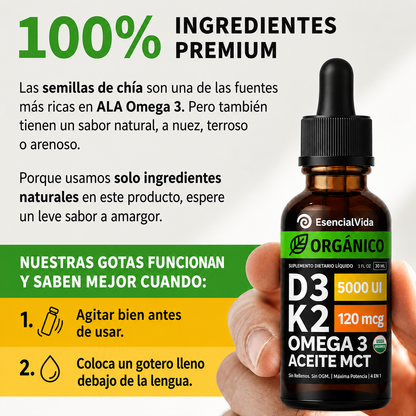 D3 + K2 Gotas — Refuerza Huesos e Inmunidad · Esencial Vida