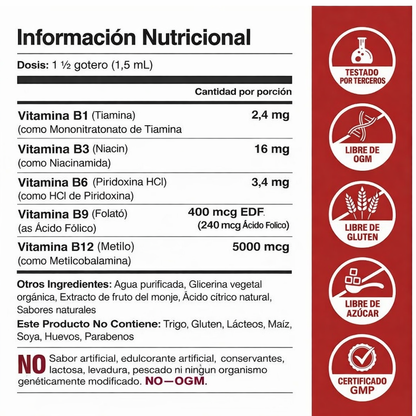 Fórmula B - Complejo B12 B6 B1 Sublingual para Sistema nervioso y Energia