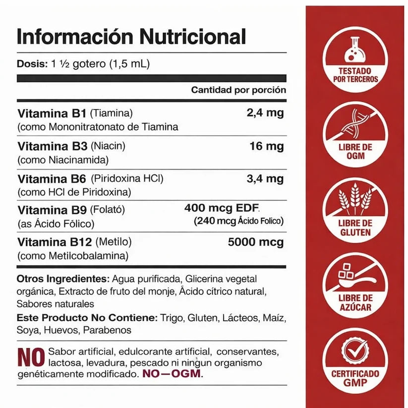 Fórmula B — Complejo B12 · B6 · B1 Sublingual para Hormigueo, Nervios y Energí